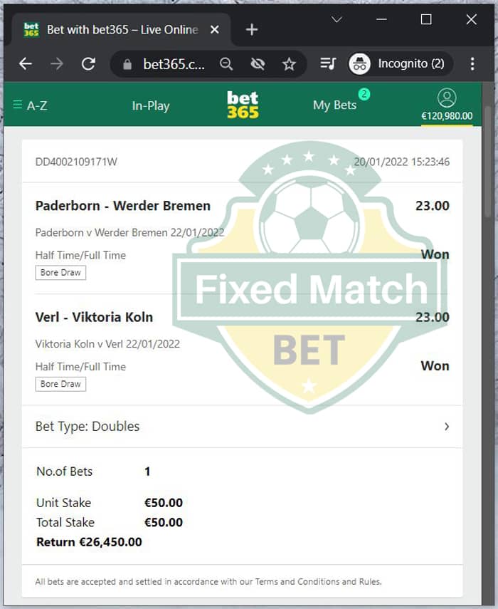 HT FT Fixed Double Bets Matches