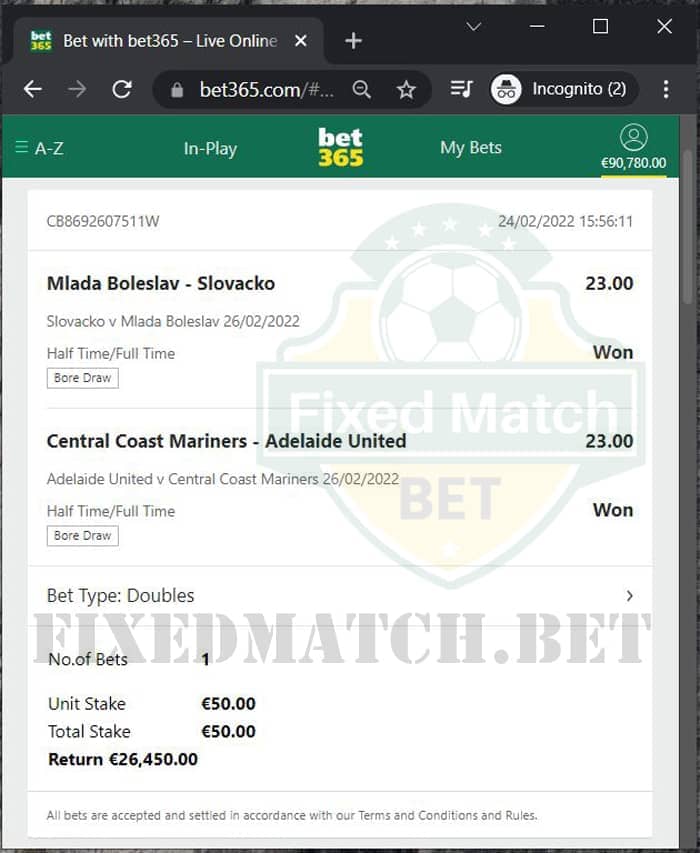 Double HT FT Fixed Odds 1x2