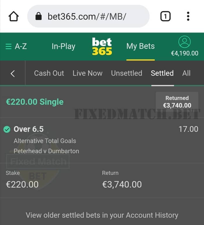 Match-Fixed Bet 100% Sure