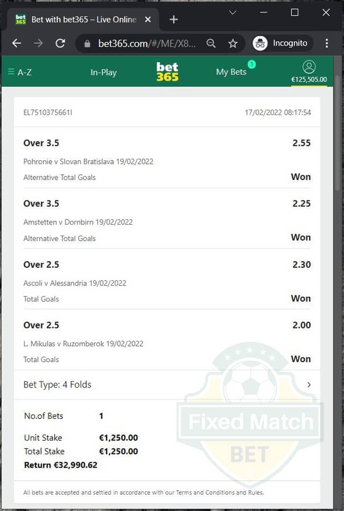 Ticket multi Bets Fixed Matches big odds