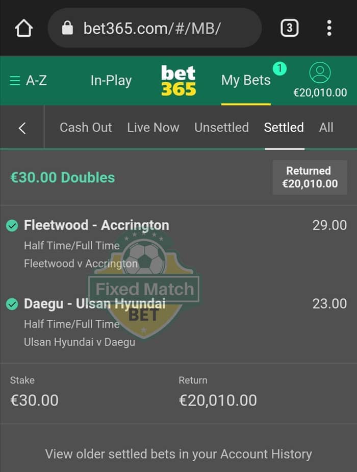 Double HT FT Fixed Bets High Odds