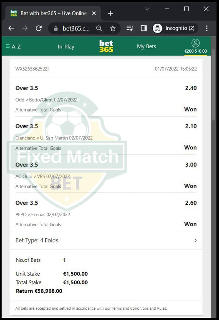 Combo fixed odds bets 1x2