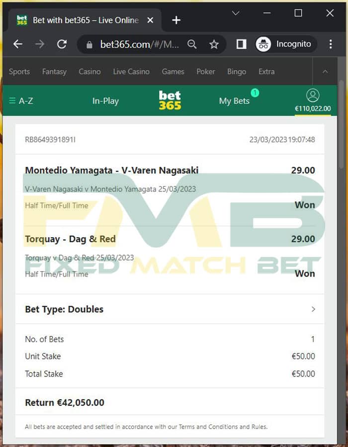 double bet ht ft fixed odds matches weekend